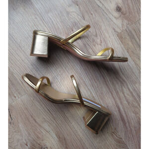 Aquazzura Laguna 50 Metallic Metal Gold Mule Sandal Block Heels